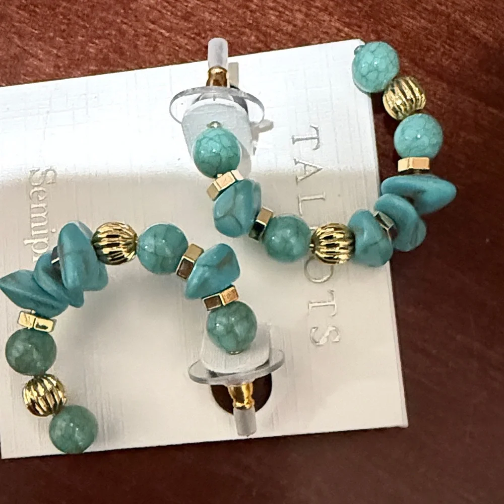 Talbots NWT Turquoise and Gold Women's Earrings - Picture 4 of 4